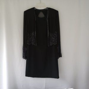 Vintage Two Piece Black Dress & Breaded Cardigan